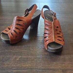 Dansko Rust Brown Leather Cutout Slingback Sandals